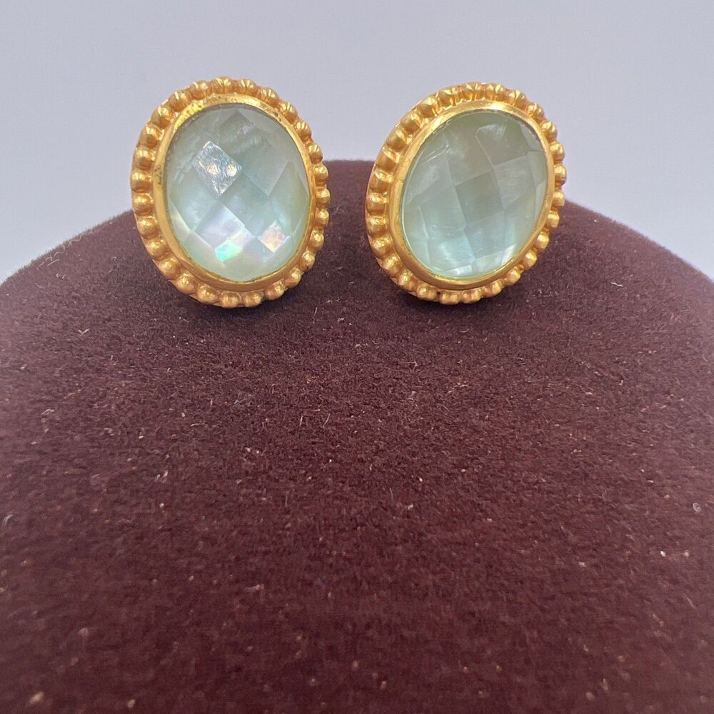 Julie Vos Earrings Catalina Aquamarine Blue Post Medium Studs Signed Gold Wash